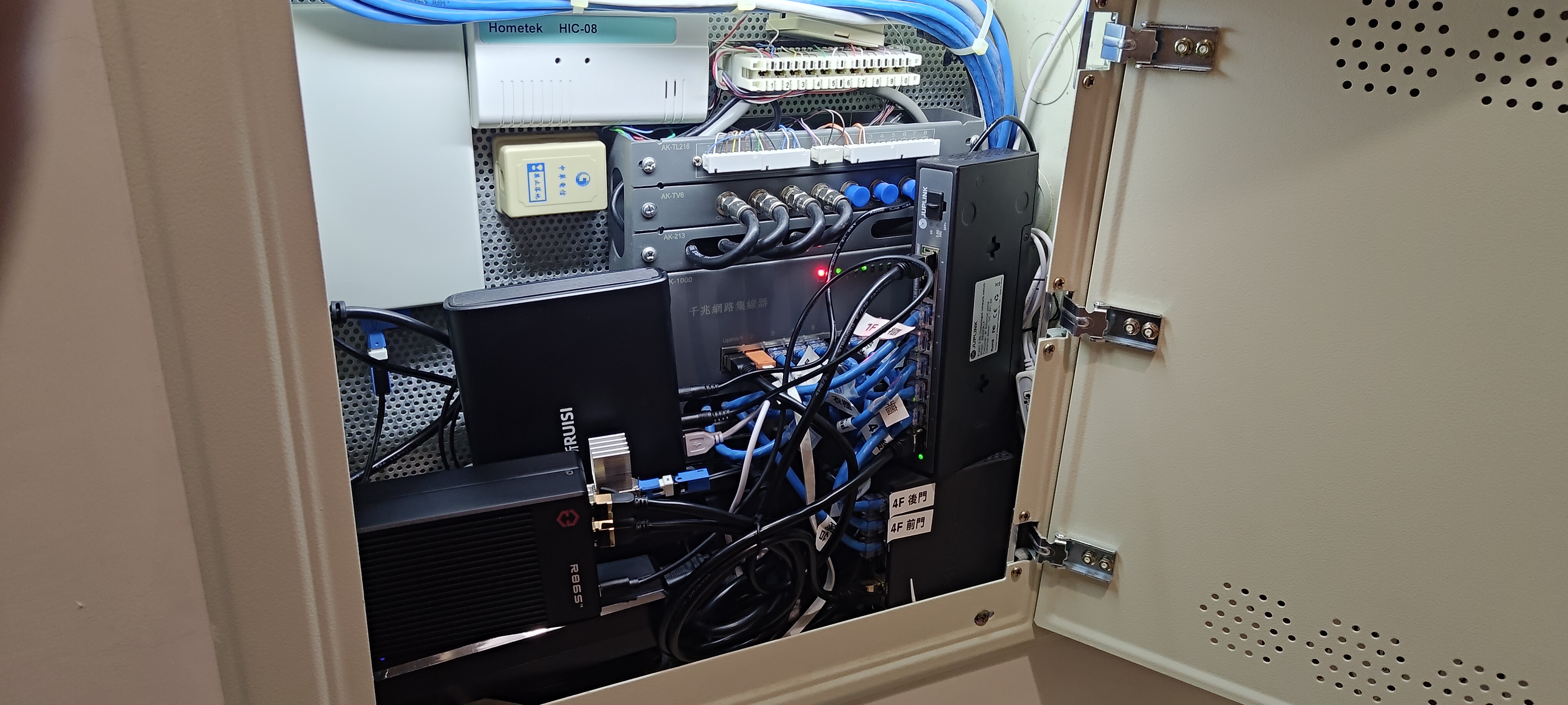 Home networking cabinet with router and service equipment